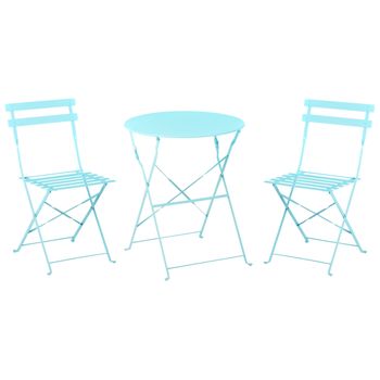 Conjunto De Balcón De Metal Azul Turquesa Mesa Redonda Sillas De Acero Exterior Fiori