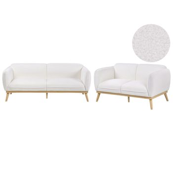 Conjunto De Sala De Estar De Estilo Escandinavo Sofás De 2 Y 3 Plazas Con Patas Cónicas De Madera Tapizado De Bouclé Blanco Ljung