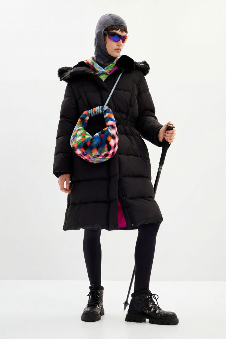 Desigual, Abrigo acolchado cinturón, Poliester, Negro