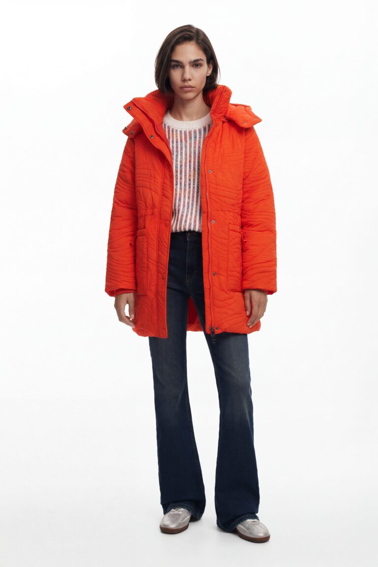 Desigual, Abrigo acolchado textura, Poliamida, Naranja
