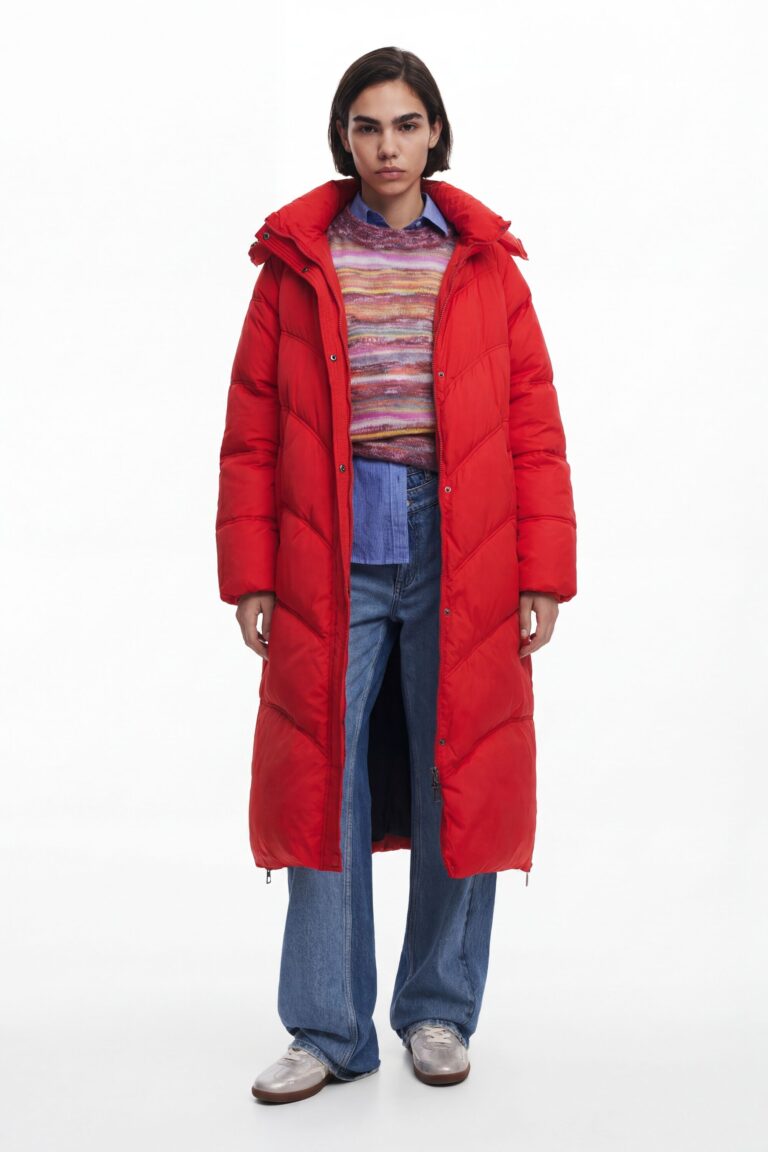 Desigual, Abrigo largo acolchado, Poliamida, Rojo