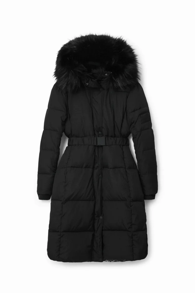 Desigual, Abrigo largo padded cinturón, Poliester, Negro