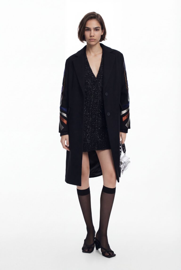 Desigual, Abrigo mangas estampadas, Negro