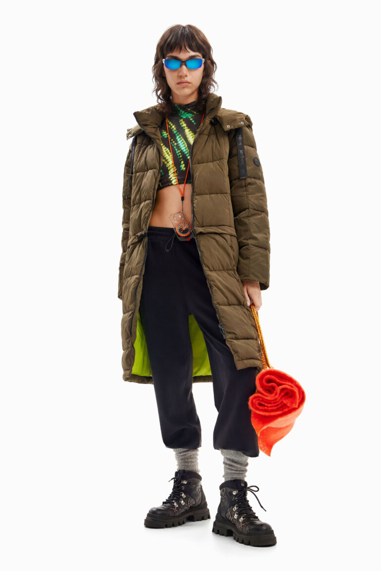 Desigual, Abrigo padded desmontable, Poliamida, Verde