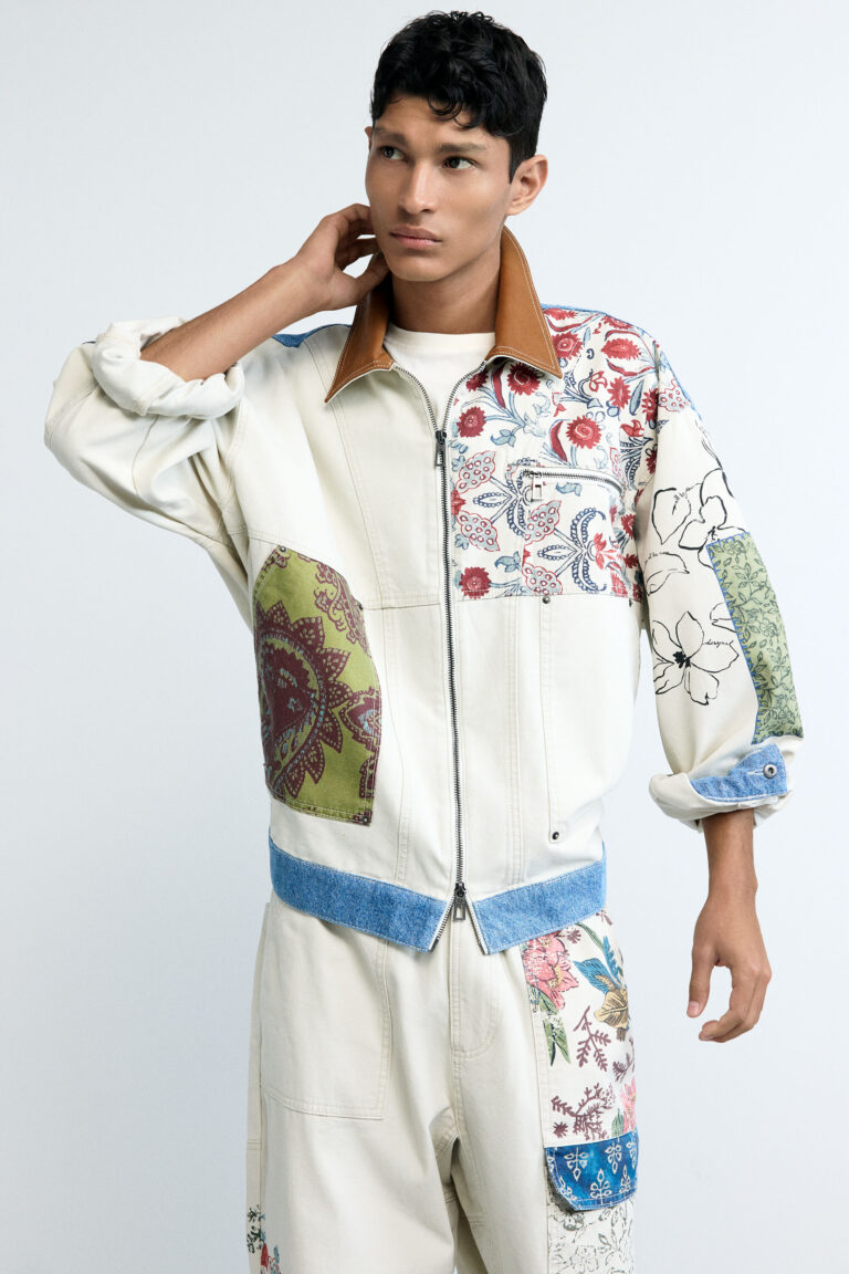 Desigual, Abrigo patchwork, Hombre, Algodon, Blanco