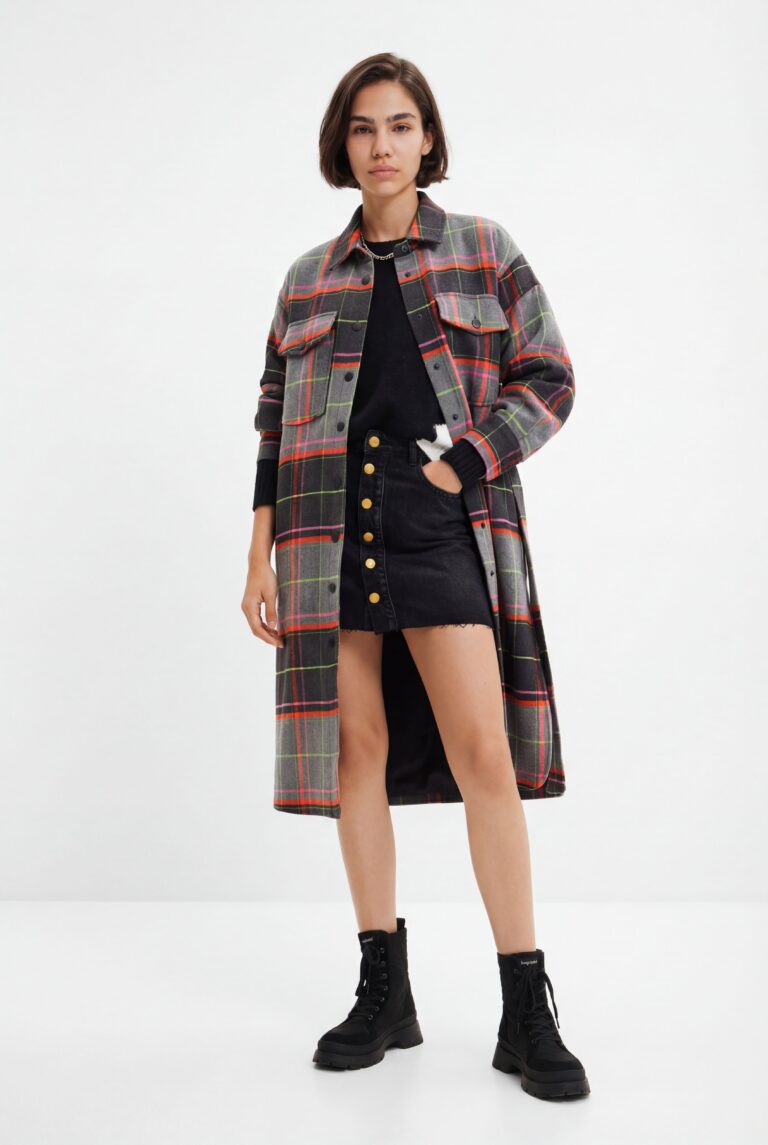 Desigual, Abrigo sobrecamisa tartán, Negro