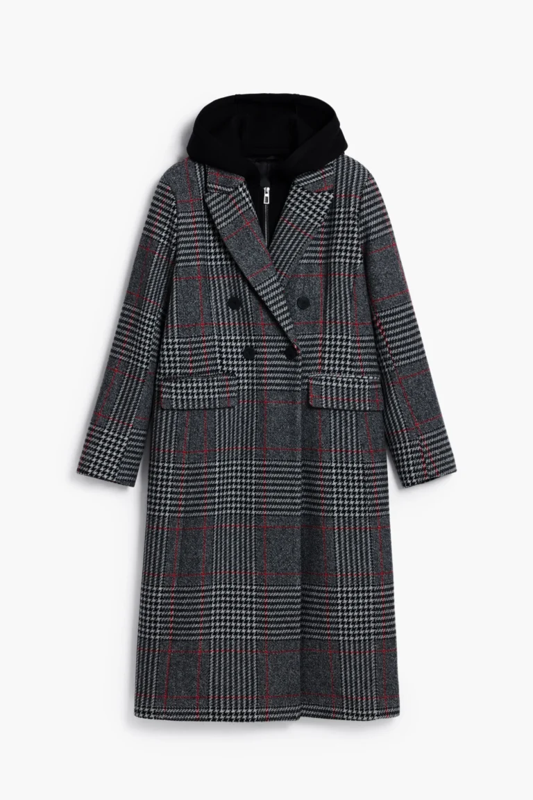 Desigual, Abrigo tartán capucha, Negro