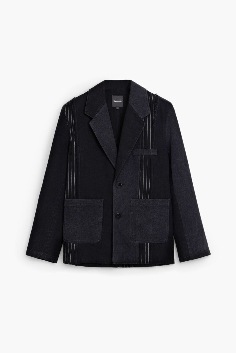 Desigual, Americana patchwork, Hombre, Algodon, Negro