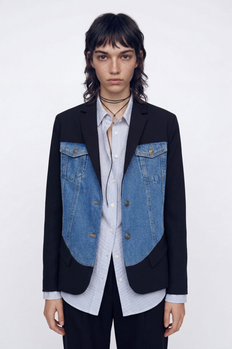 desigual, blazer hibrida trucker, azu