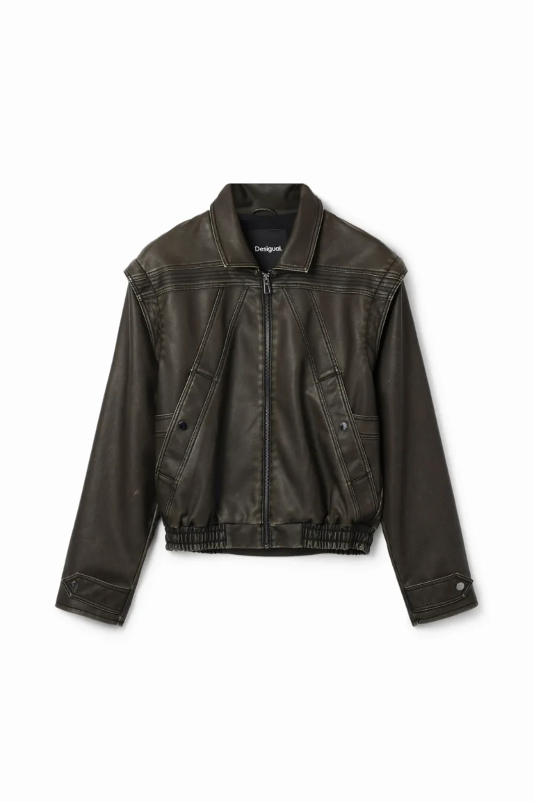 Desigual, Chaqueta efecto piel mangas desmontables, Poliuretano, Negro