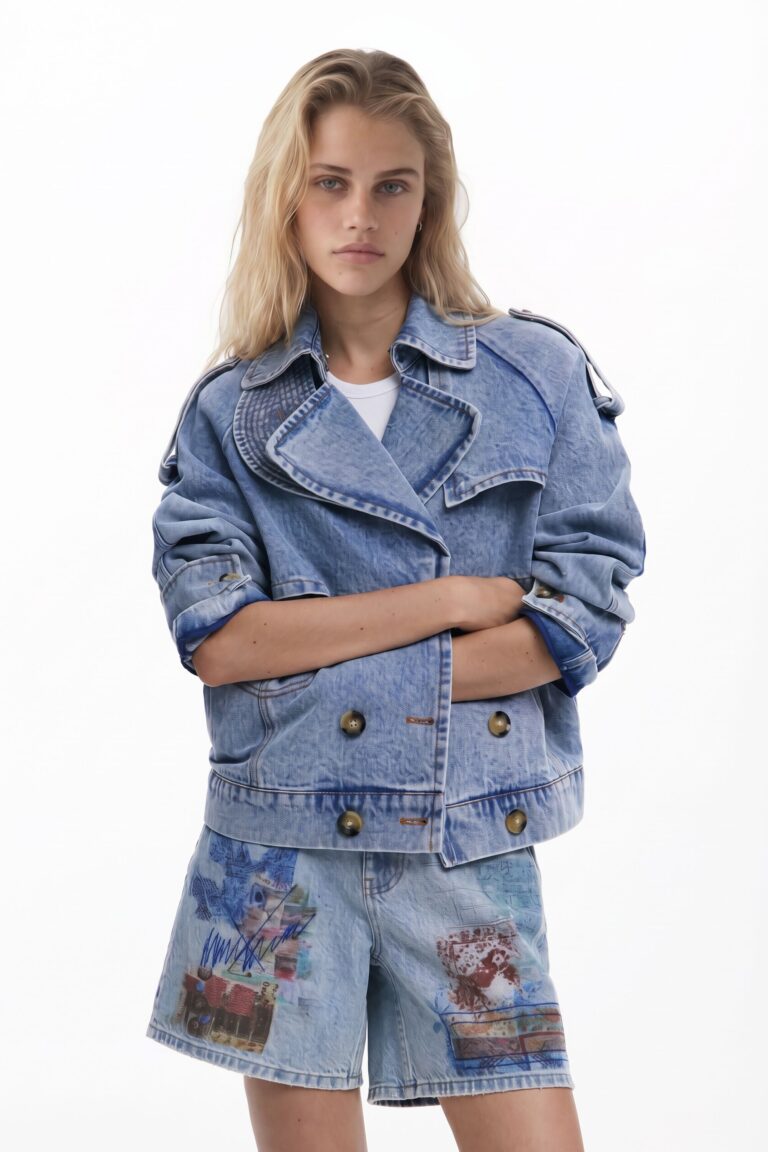 Desigual, Chaqueta Tucker cruzada, Algodon, Azu