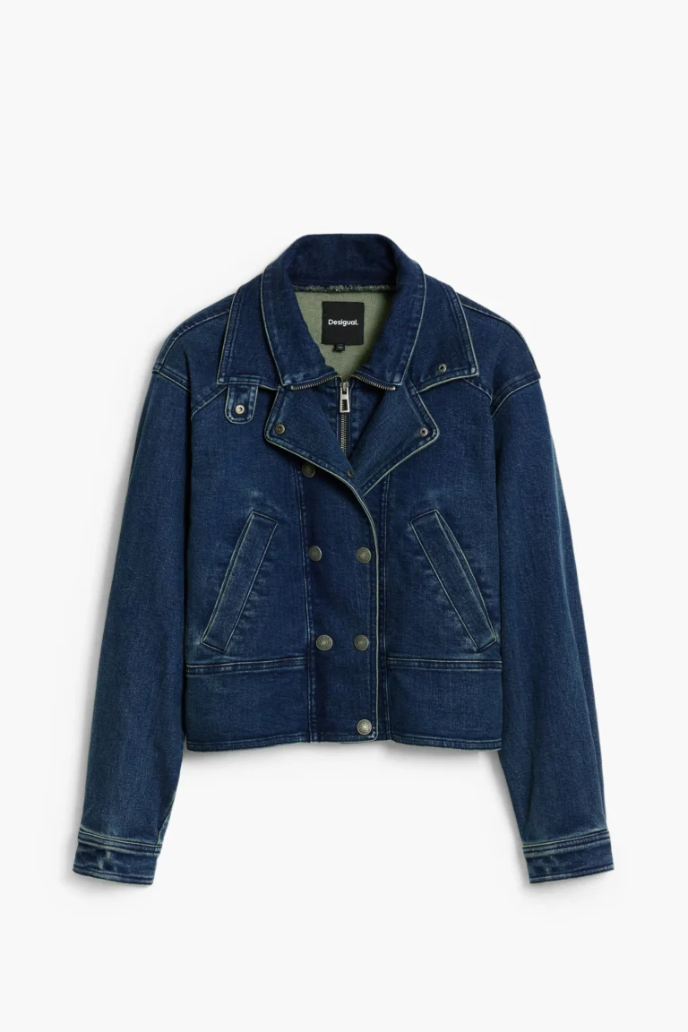Desigual, Chaqueta vaquera doble cuello, Algodon, Azu
