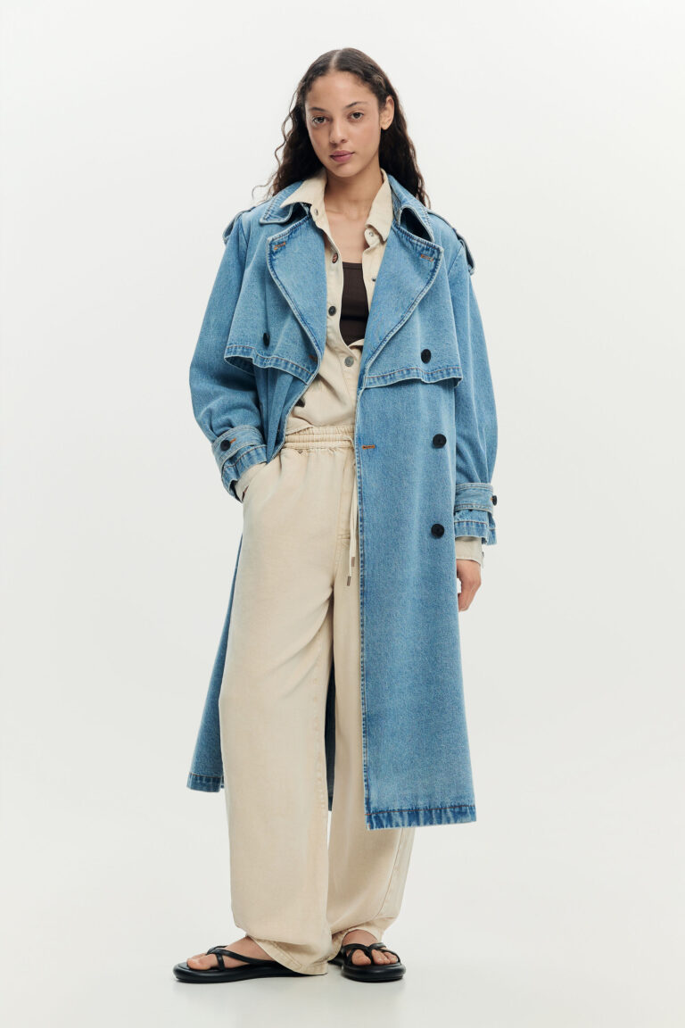 Desigual, Gabardina denim cinturón, Algodon, Azul