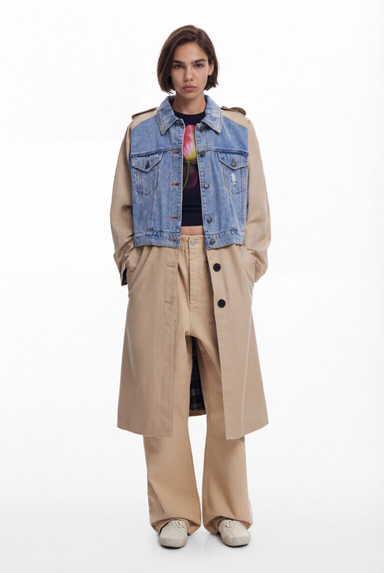 Desigual, Gabardina híbrida denim, MarróN