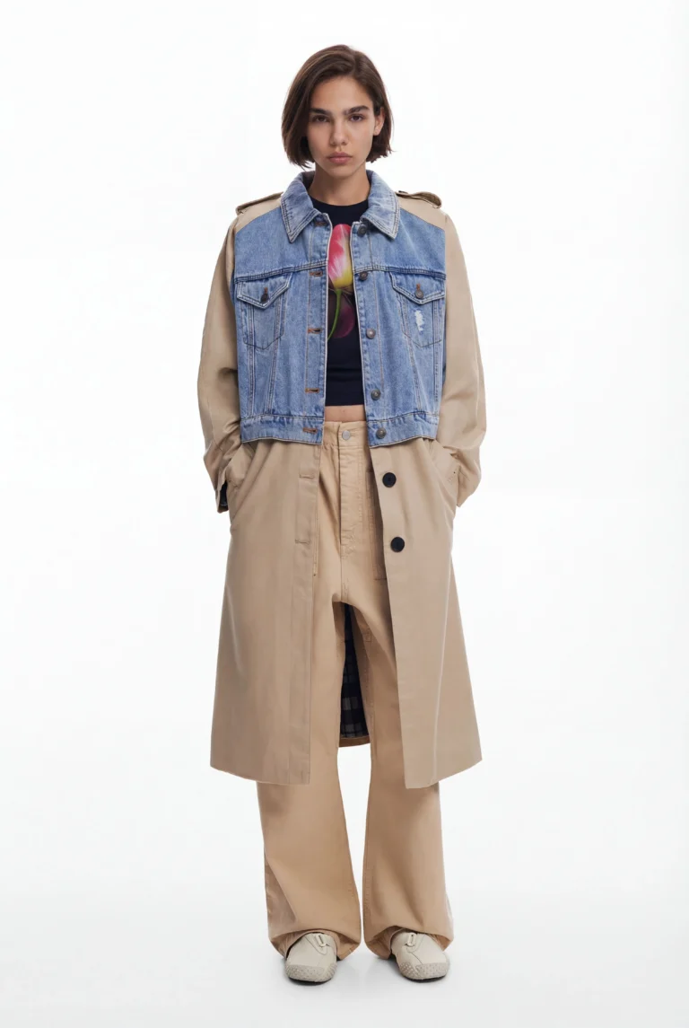 Desigual, Gabardina híbrida denim, MarróN