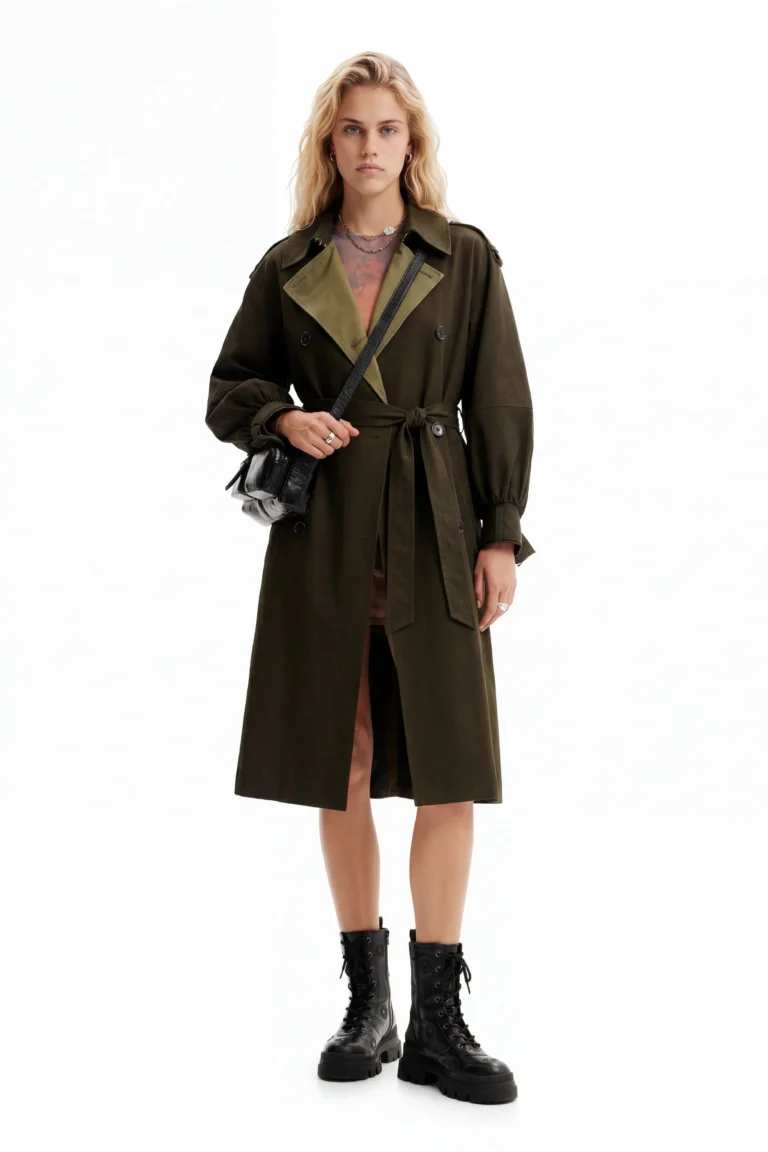 Desigual, Gabardina oversize cinturón, Algodon, Verde