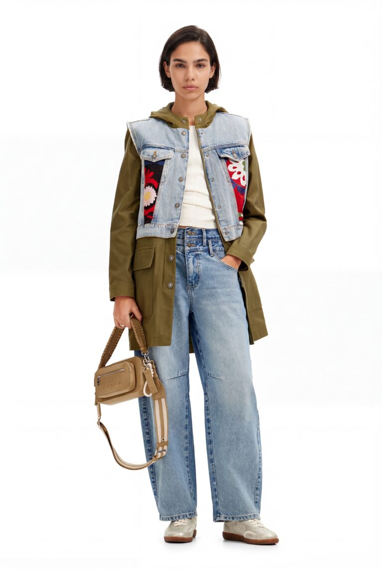 Desigual, Parka híbrida bordados 2 en 1, Algodon, Verde