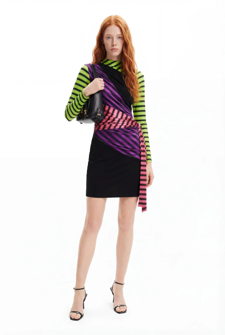 Desigual, Vestido corto rayas María Escoté, Acetato, Negro