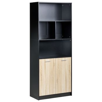 Estantería De 2 Puertas Estantes Abiertos Y Cerrados Librería Estilo Minimalista Aglomerado Marrón/negro Zehna