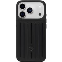 Funda para iPhone 17 / 17 Pro / 17 Pro Max, estilo maleta en color negro con diseño de ranuras, fabricada en PC blando (policarbonato flexible), resistente a caídas y golpes