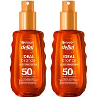 GARNIER | Delial Aceite Protector IDEAL Bronze FPS 50 para un bronceado uniforme y luminoso - 2x150ml