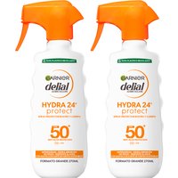 GARNIER | Delial Spray Protector SPF 50+ HYDRA 24 Protect Muy Alta Protección Resistente al Agua, Fórmula Hidratante No Grasa con Manteca de Karité de Fuentes Sostenibles Para una Piel Protegida, Hidratada y Suave 2x270ml.