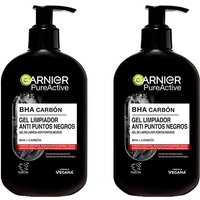 Garnier Duplo Pure Active Gel limpiador Anti Puntos Negros con Carbón y Ácido Salicílico purifica intensamente los poros y reduce puntos negros 2x250m