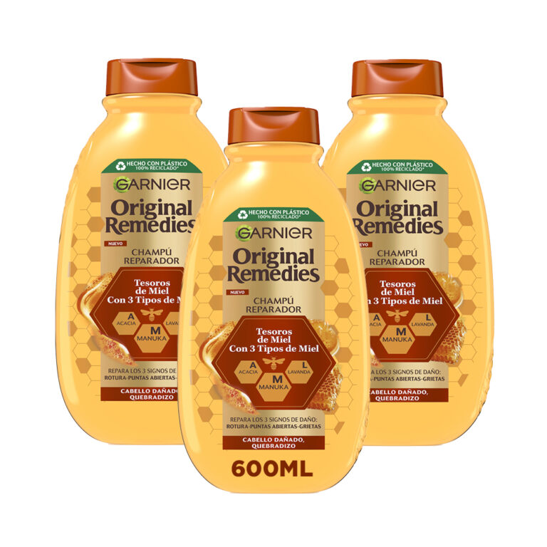 Garnier | Original Remedies Rutina de Tesoros de Miel Champú, acondicionador, Mascarilla y Serum para pelo dañado