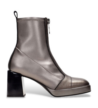 hispanitas para mujer. hi243658 botines de piel bloque plateado , plata, 8 a 10cm, cremallera, casua