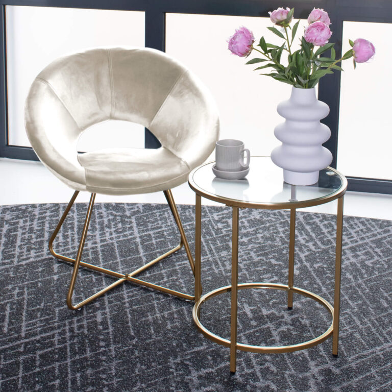 Home Deluxe Silla de terciopelo con mesa auxiliar SELESA - Beige
