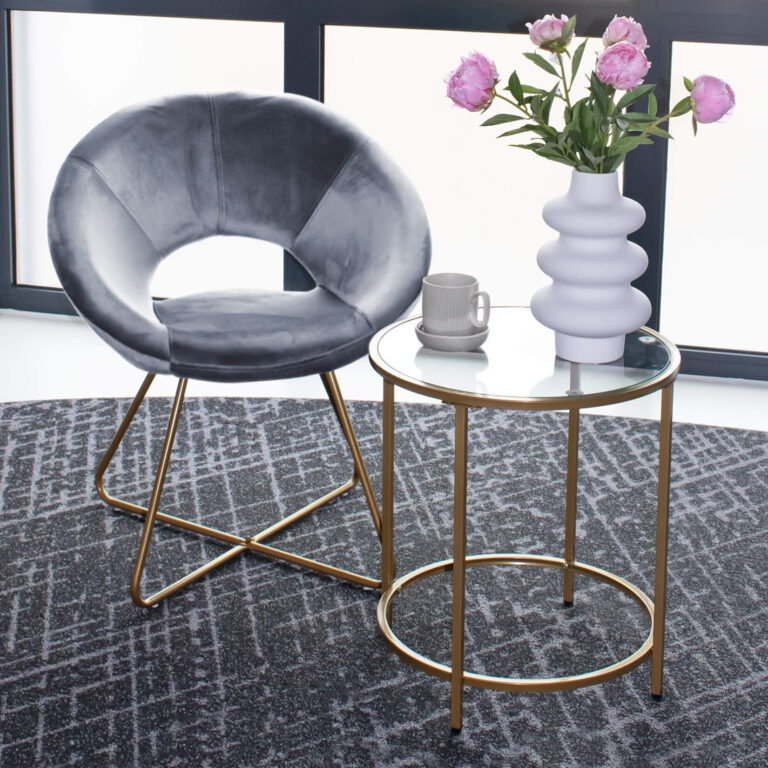Home Deluxe Silla de terciopelo con mesa auxiliar SELESA - Gris
