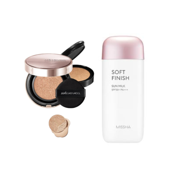 Juego All-in-One Sets Jung Saem Mool - Masterclass Radiant Cushion - Cushion 15g + Refill 15g - N2 Vanilla (1ea) + MISSHA - All-Around Safe Block...