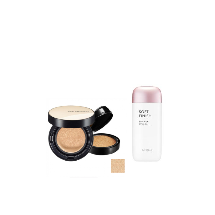Juego All-in-One Sets MISSHA - All-Around Safe Block Soft Finish Sun Milk SPF50+ PA+++ - 70ml X Jung Saem Mool - Essential Skin Nuder Cushion -...