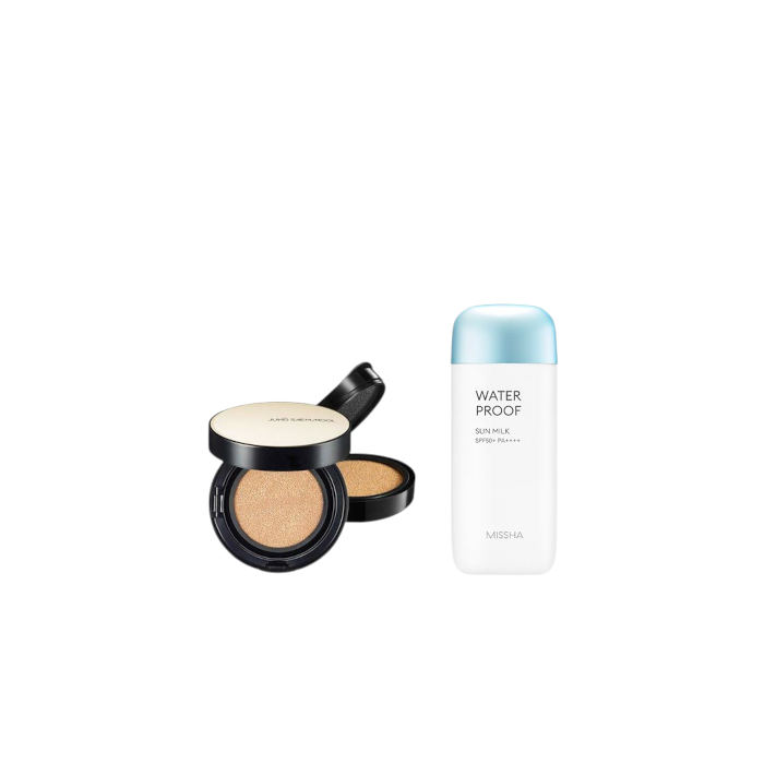 Juego All-in-One Sets MISSHA - All-Around Safe Block Waterproof Sun Milk SPF 50+/PA++++ - 70ml X Jung Saem Mool - Essential Skin Nuder Long Wear...
