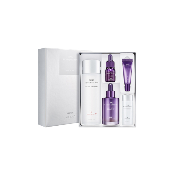 Juego MISSHA Time Revolution 5X Bestseller Special Set (Essence 150ml, Ampoule 50ml; (Gift) Essence 30ml, Ampoule 10ml, Cream...