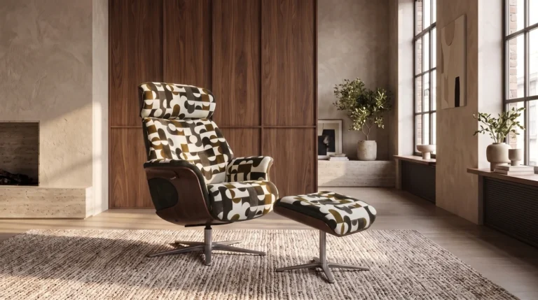 Kawola Sillón KAWOLA TOSAR, sillón reclinable giratorio de tela, diseño retro, marrón, con Puf