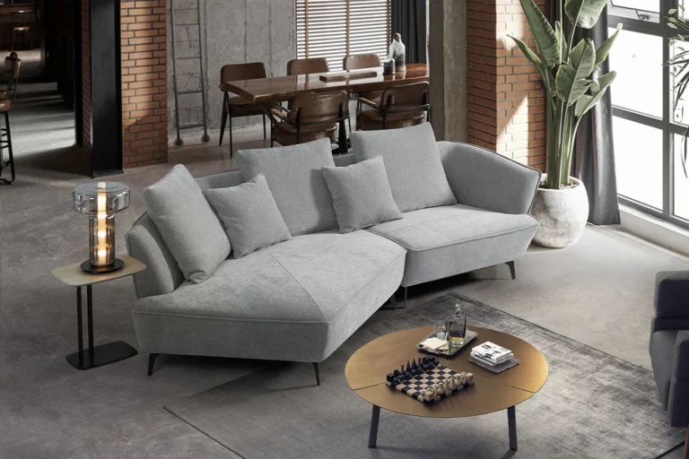KAWOLA Sofá GARBO Sofá de diseño tela gris