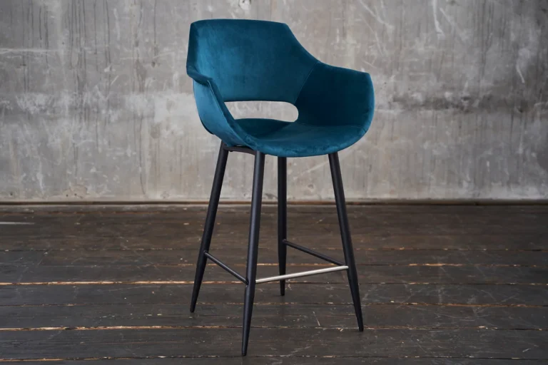KAWOLA Taburete de bar ZAJA Altura del asiento: 76 cm Terciopelo color petróleo