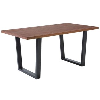 Mesa De Comedor Industrial Rústica Moderna Tablero De Madera Patas Cuadradas De Metal 160 X 90 Cm Nogal Oscuro Austin