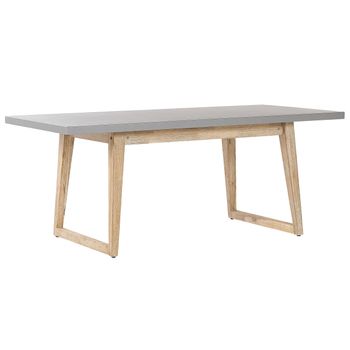 Mesa De Jardín Tablero De Cemento Reforzado Gris Patas De Madera Acacia 180 X 90 Cm 6 Plazas