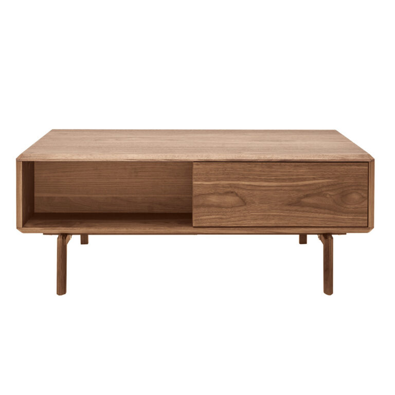 Miliboo Mesa de centro rectangular con almacenaje en madera oscura de nogal L100 cm SUVA