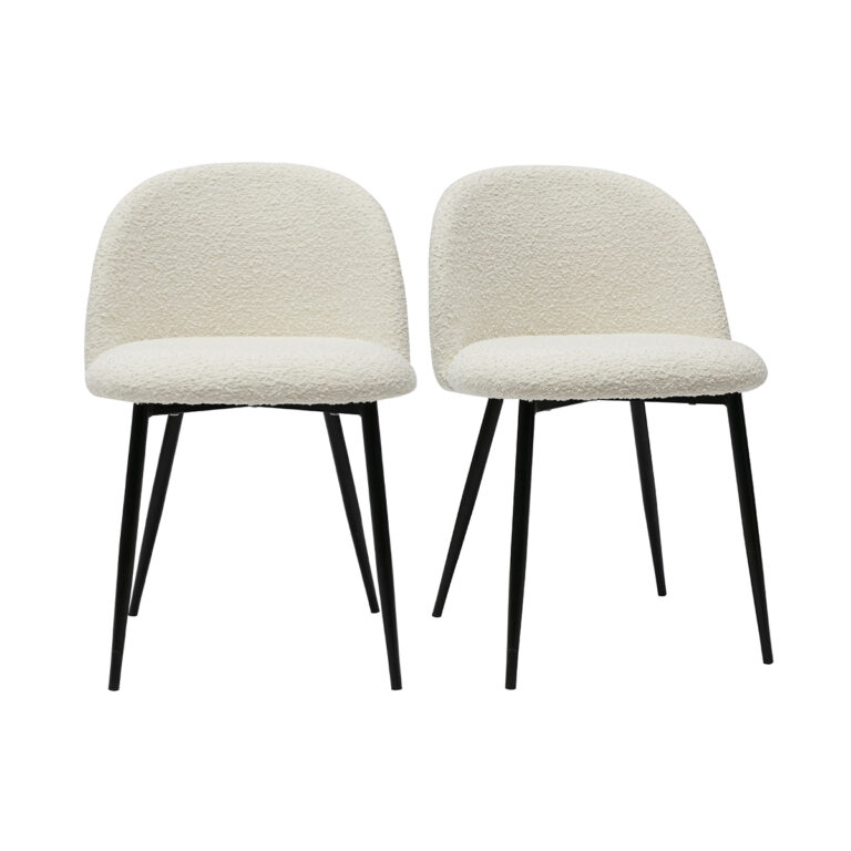 Miliboo Set de 2 sillas de tejido efecto borreguillo color crudo y metal negro CELESTE