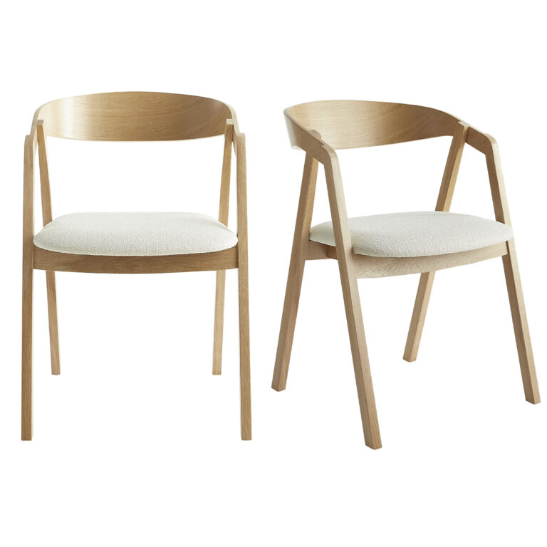 Miliboo Set de 2 sillas nórdicas de roble macizo y tejido efecto borreguillo color crudo LOVA