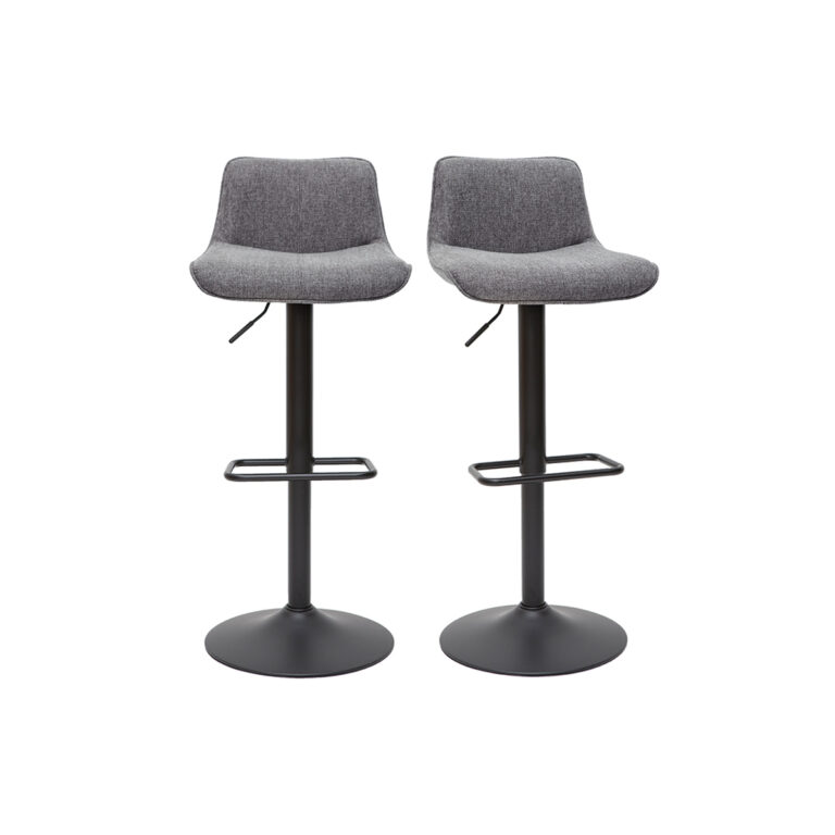 Miliboo Set de 2 taburetes de cocina regulables y giratorios 360º de tejido efecto aterciopelado gris y metal negro BOOST