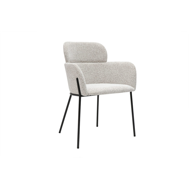 Miliboo Silla de diseño en tela efecto terciopelo texturizado beige y metal negro TULU