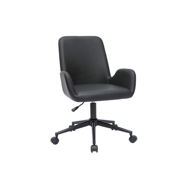 Miliboo Silla de escritorio de poliuretano negro y metal negro ALBAN