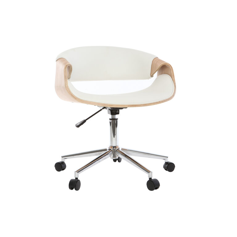 Miliboo Silla de escritorio moderna polipiel blanca/madera clara ARAMI