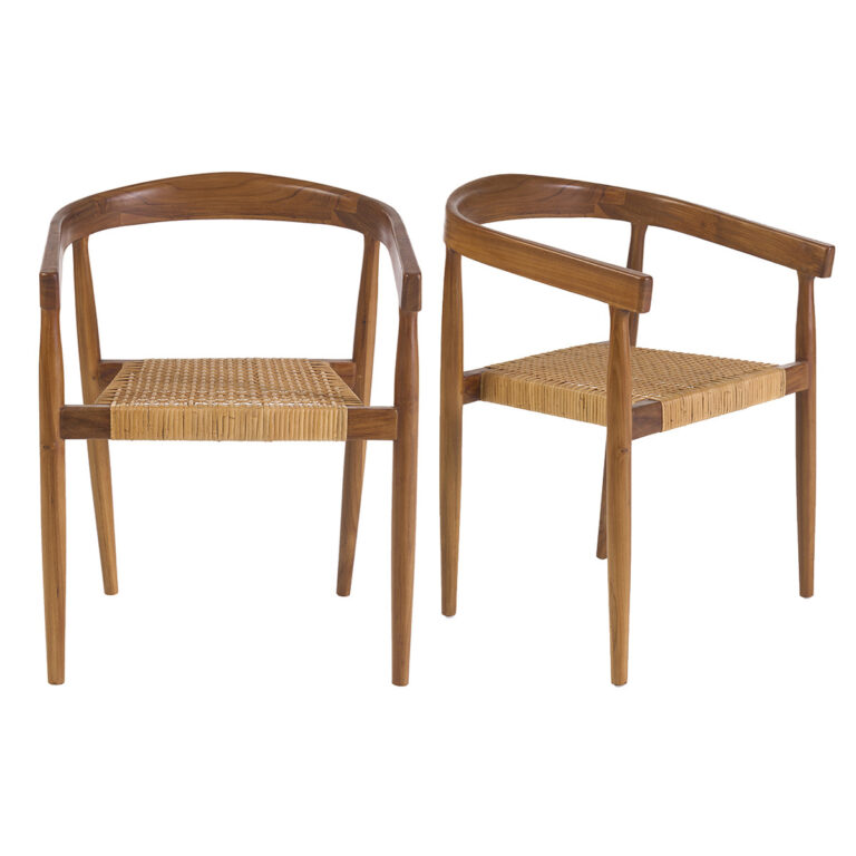 Miliboo Silla étnica de madera de teca maciza y rejilla de ratán (lote de 2) NEGARA