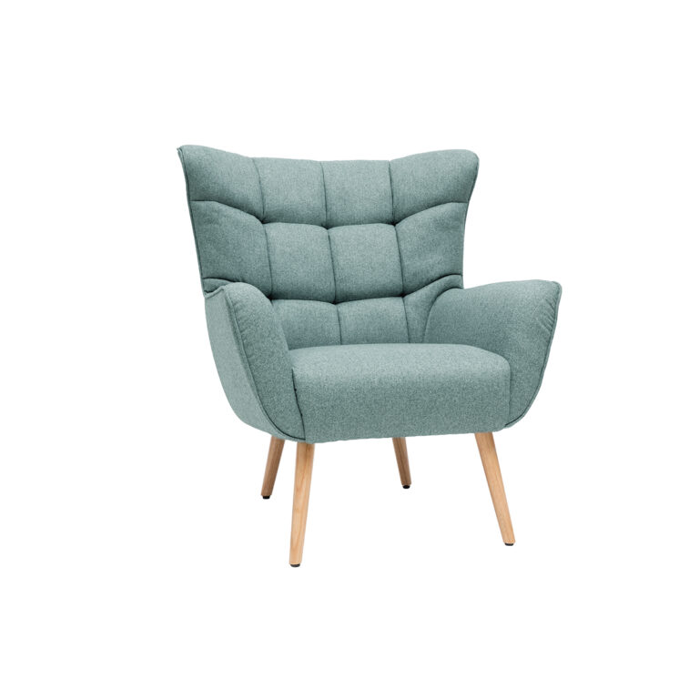 Miliboo Sillón nórdico en tejido verde y madera AVERY