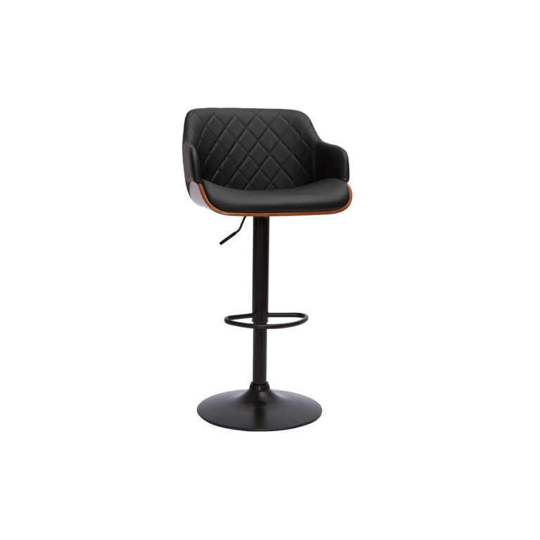 Miliboo Taburete de cocina de diseño regulable negro con madera oscura LUCIEN